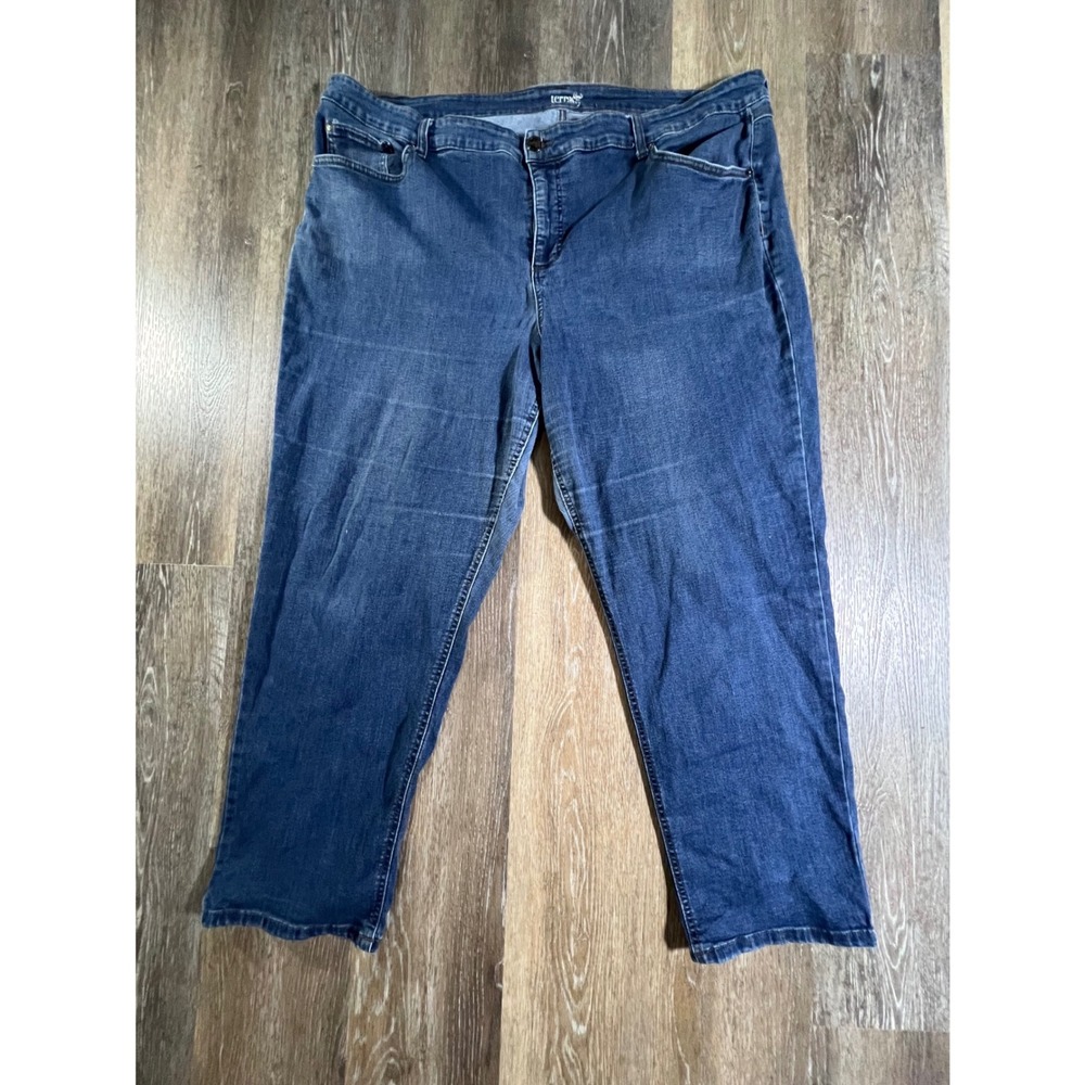 Terra & Sky Straight Leg Jeans Womens 24W Dark Wash Stretch Denim 4963
